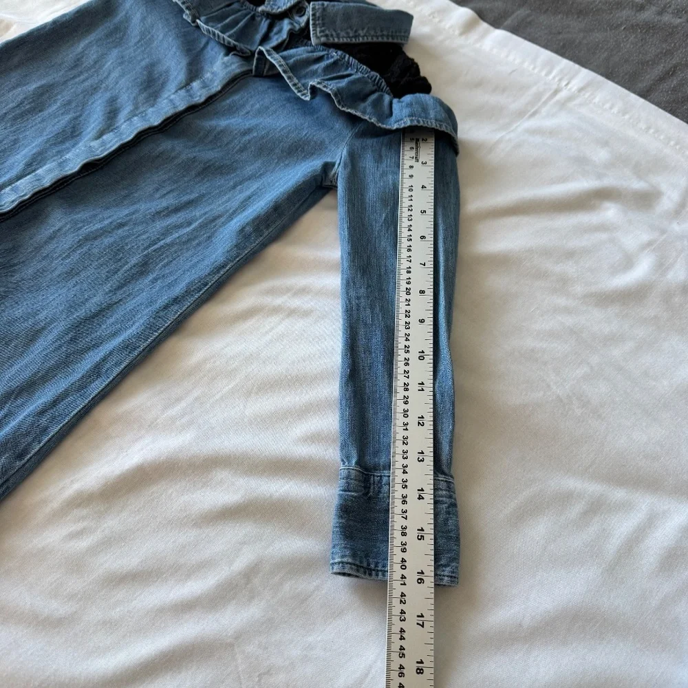 GUESS‎ Girl's 8 Denim Cold Shoulder Button Front Jean Dress Collared Lace Blue - Picture 11 of 15